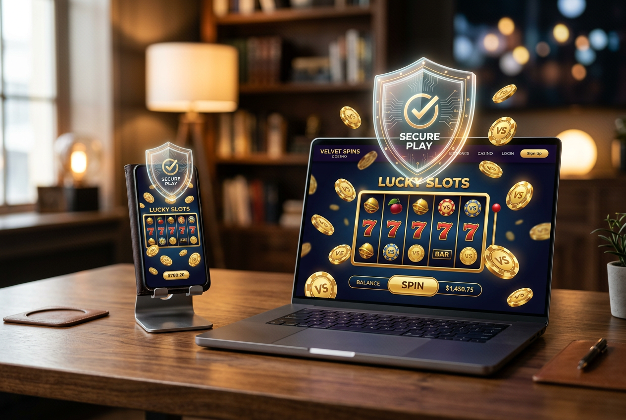 Secure digital casino environment with lock and shield icons