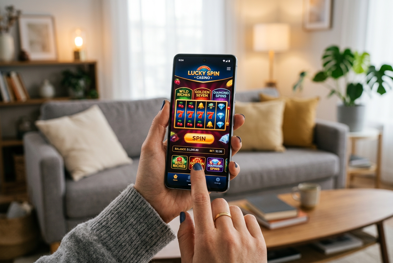 A high-end smartphone showing a modern online casino app.
