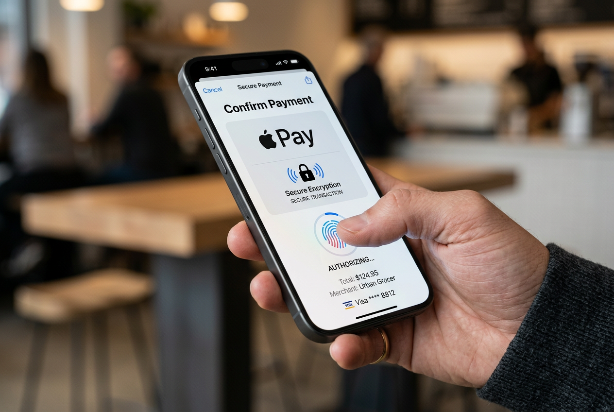 User authorizing a secure mobile payment using fingerprint biometrics