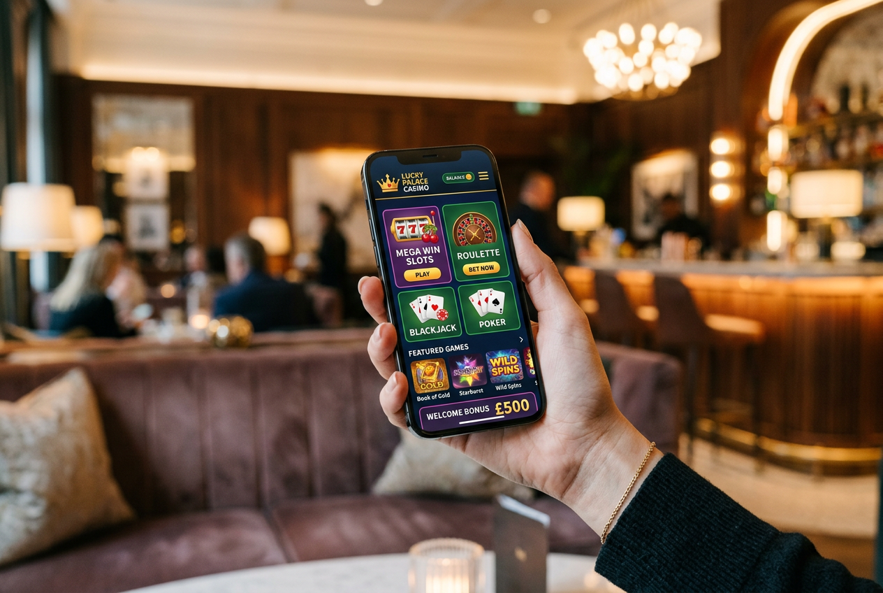 A person using a high-end smartphone to access a legal online casino in a modern setting.